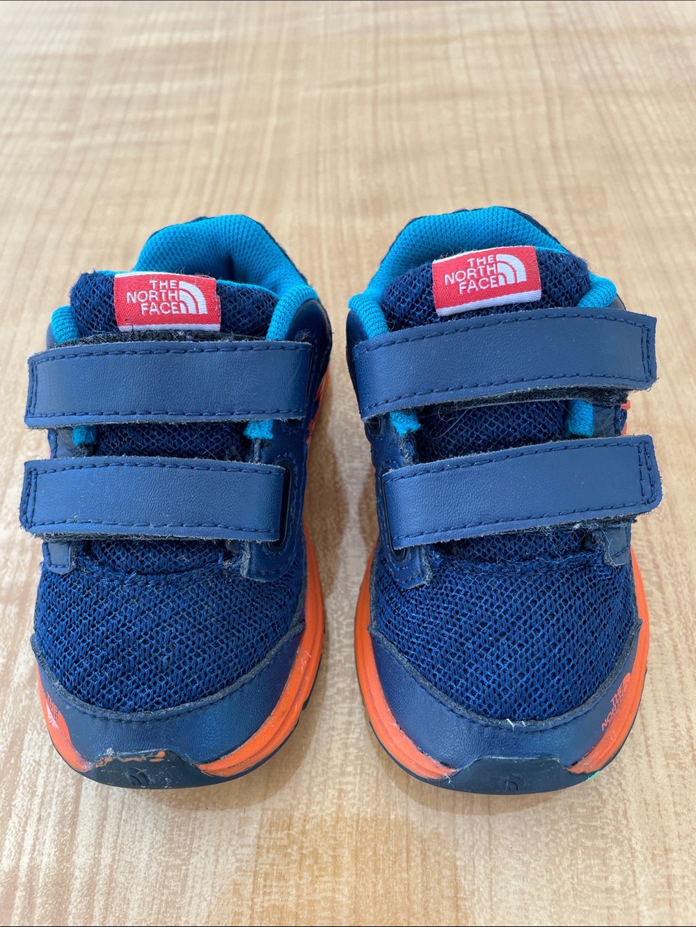 North Face Baby Navy Orange Sneakers with Hook-and-Loop Straps Size 5